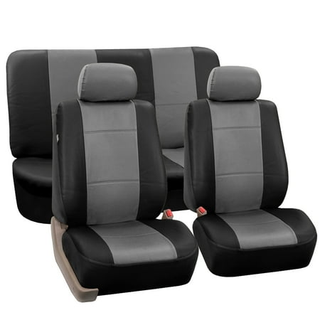 FH Group Faux Leather Airbag Compatible and Split Bench Car Seat Covers, Full Set, Gray and Black