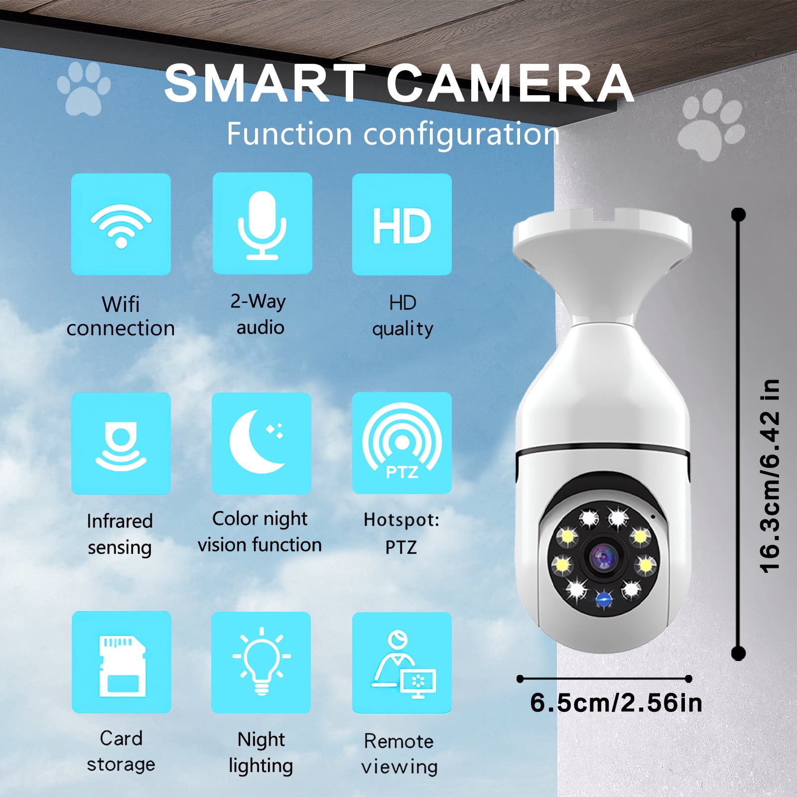 2 Packs Outdoor Security Camera Light Bulb, HD Wireless 5GHz/2.4GHz WiFi Home IP Cameras E27 360 Degree Panoramic, Motion Detection and Alarm, Two-Way Audio, Night Vision