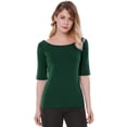 thumbnail image 2 of Camiseta Suave De Media Manga Con Cuello Redondo Entallado Para Mujer Verde oliva XXL, 2 of 6