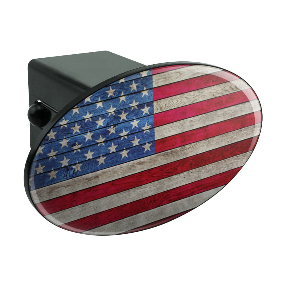 Rustic American Flag Wood Grain Design Oval Tow Trailer Hitch Cover