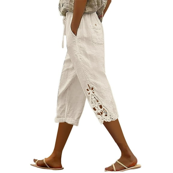 Uqiangy Cotton Linen Capris For Women Summer Pants For Women 2025 Pants For Summer Women Light Weight Pants For Womens Seersucker Pants Capri Linen Pants For Women Linen Pants For Women Beige L