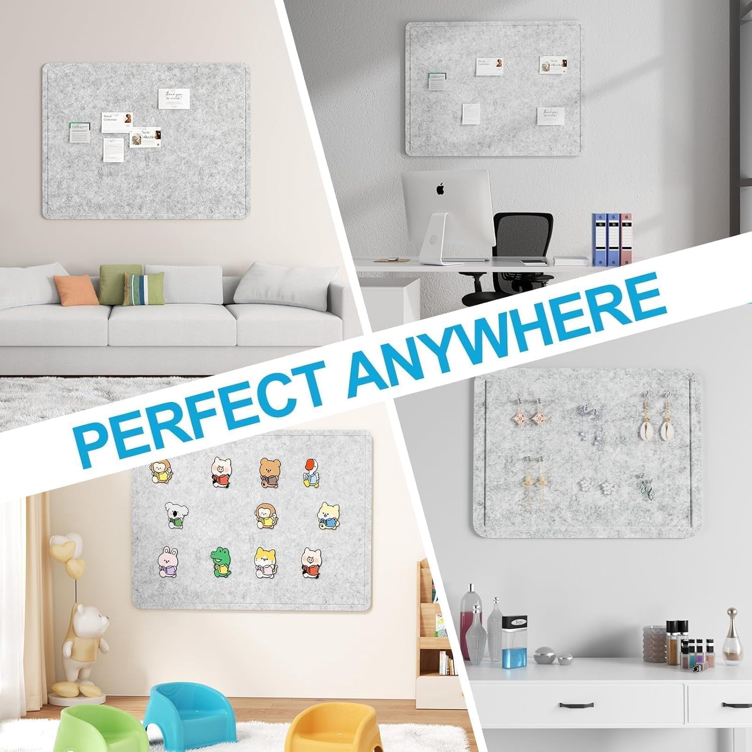 BEAUTYPEAK Large Felt Bulletin Board for Wall, 24" x 36" Frameless Picture Board Soft Felt Cork Board，Light Grey