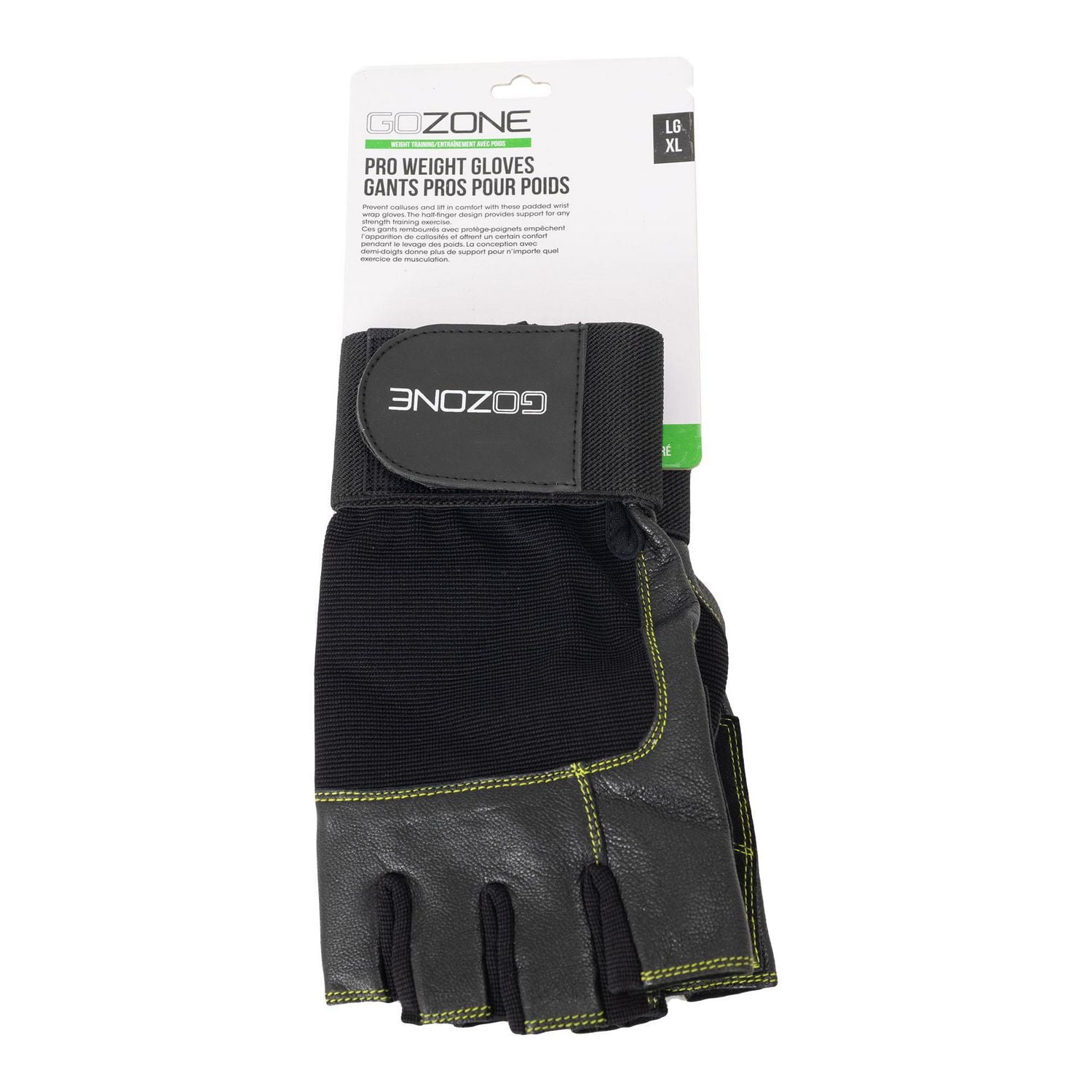Gants de musculation PRO GoZone – Style protège-poignets – G/TG – Noir/vert citron Avec rembourrage mousse