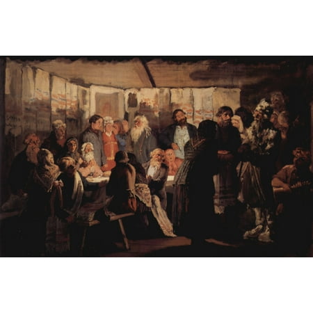Village Patio Wedding Framed Art for Your Wall Maximow, Wassilij Maximowitsch - Arrival of Zauberes on the village wedding 10 x 13 Frame ()