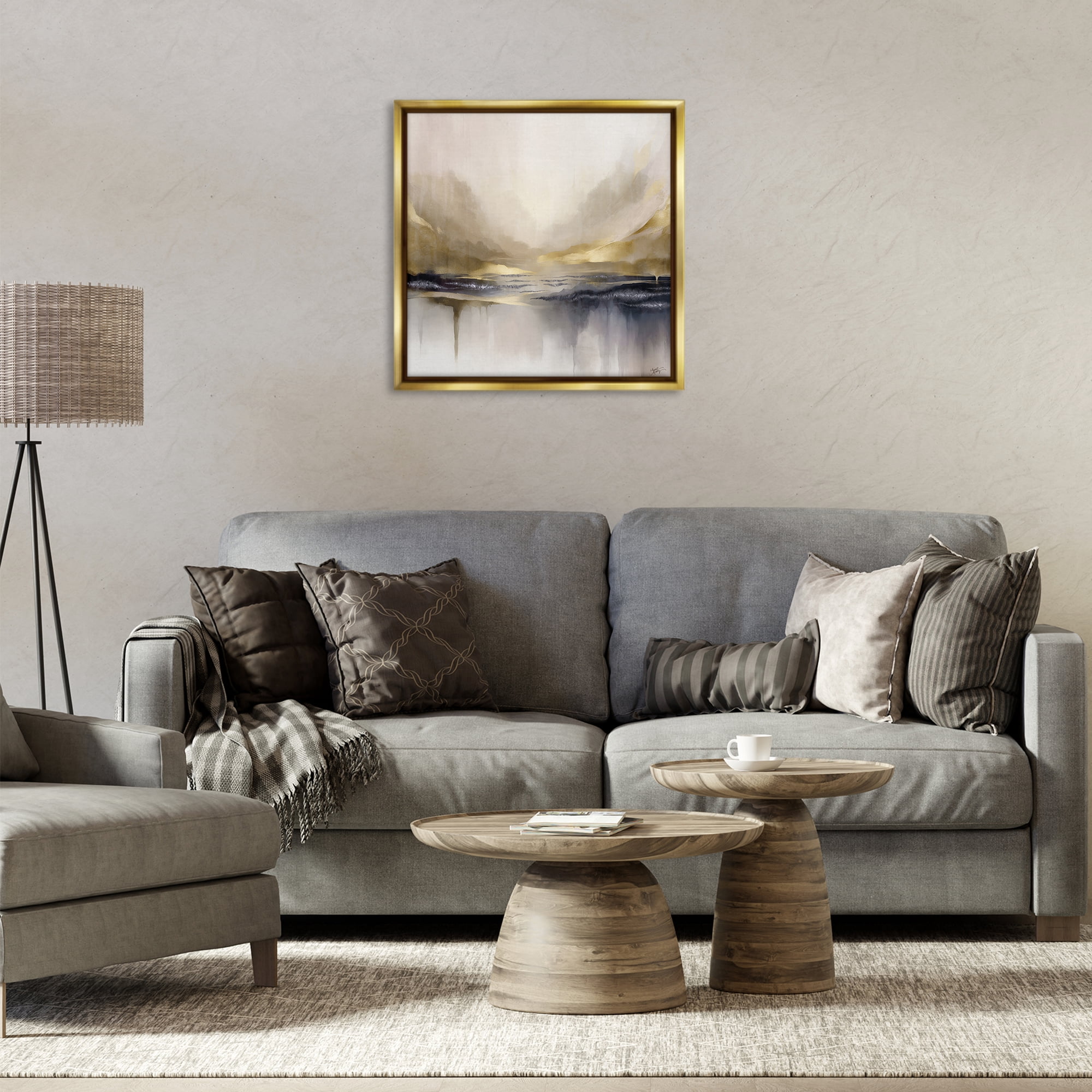Stupell Industries Abstract Meadow Gold Accent Abstract Painting Gold Floater Framed Canvas Art Print Wall Art, 25 x 25
