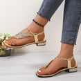 thumbnail image 6 of Samdudou Sandals for Women Open Toe Flat Thong Shoes Sparkly Rhinestone Leaf Applique Elastic Ankle Strap Dressy Slip On Backless Footwear for Summer Beach Vacation, 6 of 8