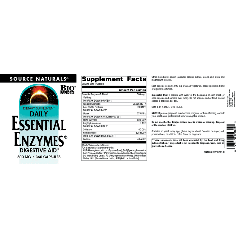 Source Naturals Daily Essential Enzymes 500mg - 240 Capsules, Digestive Support 4 thumbnail image