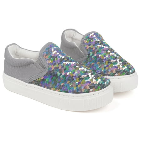 

Toddler Girls Sneakers loafer Shoes Slip On Little Kids Canvas Flipping Sequins Color Change Glimmer Glitter Sparkle Low Top Non Slip Rubber Sole Lightweight Fashion Casual Gray Size 2