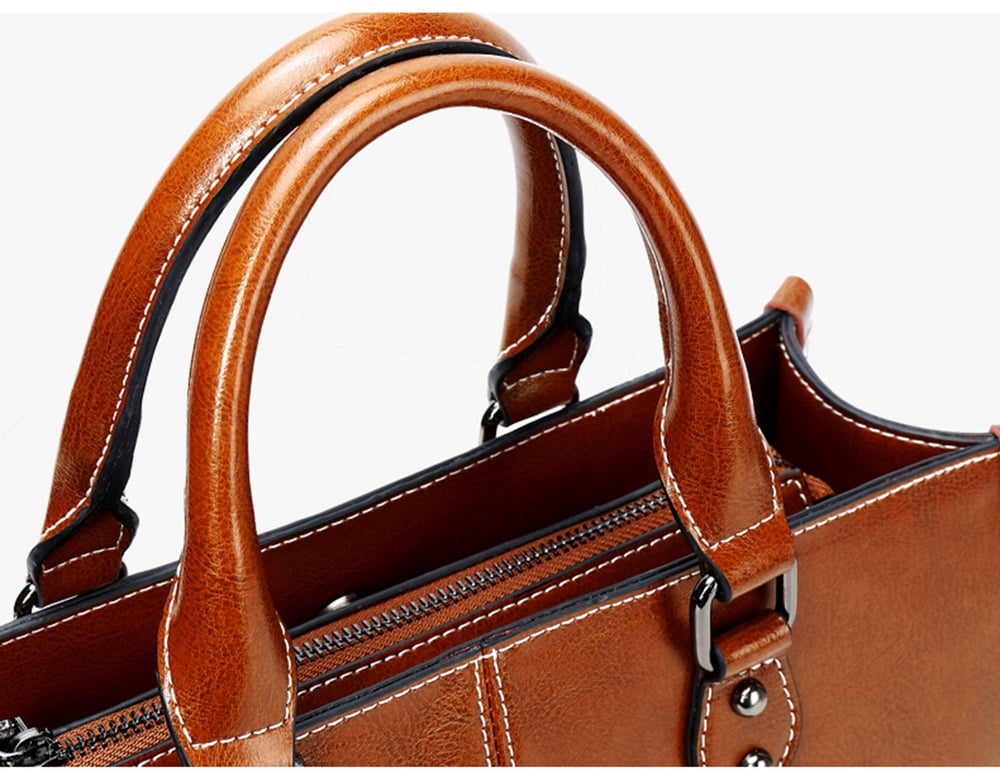 Genuine Leather Satchel Handbags for Women Large Shoulder Crossbody Bag Elegant Ladies Tote Purse with Zipper