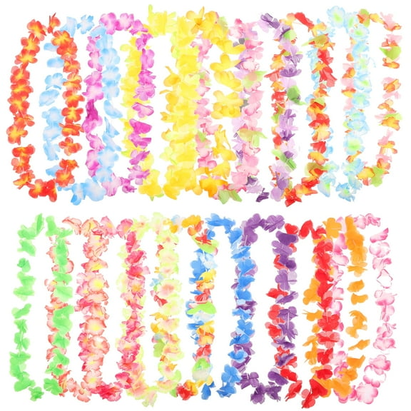 BESTSKY 50PCS Colorful Hawaiian Leis Necklace Flower Garland Tropical Party Favors Beach Hula Costume Accessory