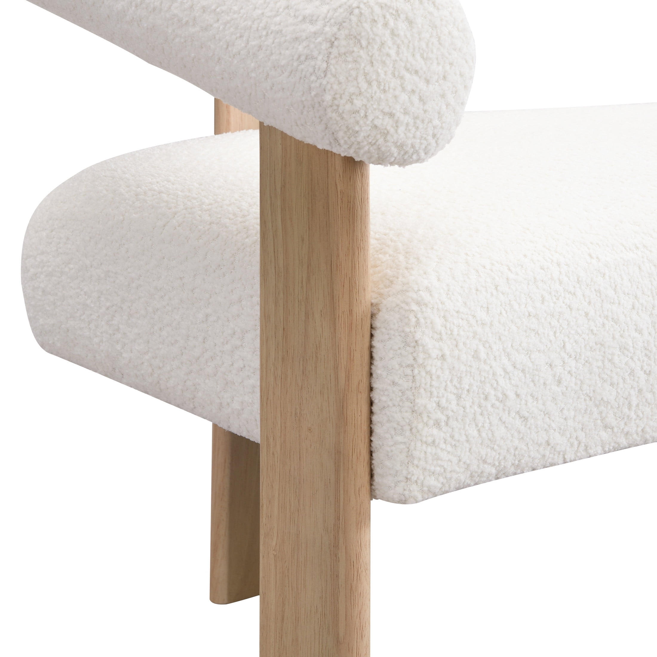 Knox Modern Boucle Upholstered Loveseat, Round Armchair with Solid Wood Base, Beige