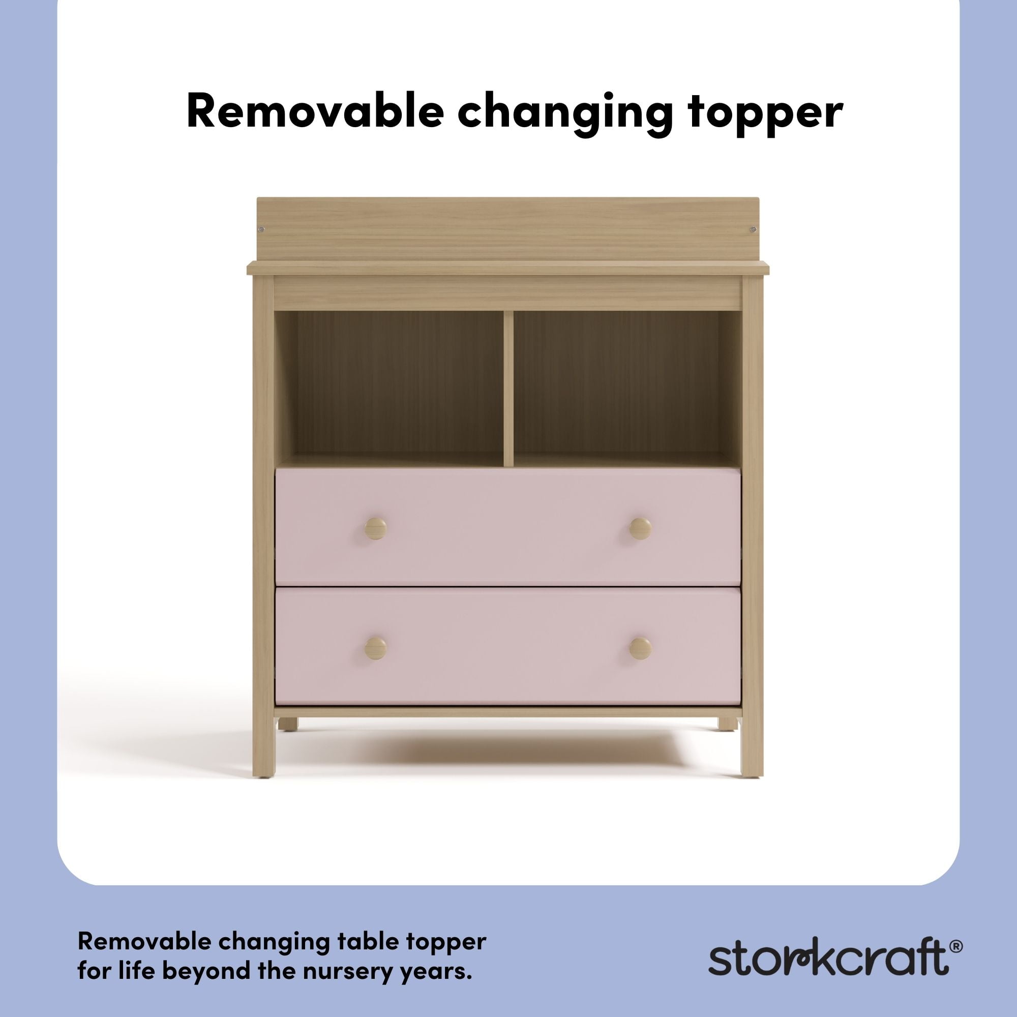 Storkcraft Alpine 2-Drawer Infant Changing Table Dresser, Driftwood with Blush