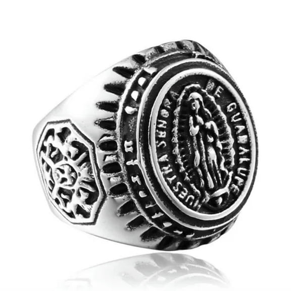 K-KED Nuestra Senora de Guadalupe Ring Stainless Steel Our Lady of Guadalupe Pray Ring-9