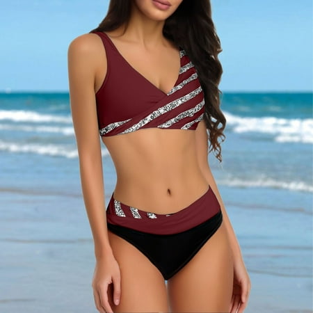 Chuancc Bathing Suit For Women Two Piece Push Up Bathing Suits For Women Cheeky Bikini Sets For Women High Waisted Bathing Suit For Women Two Piece Swimsuit For Women Red 2XL Clearance