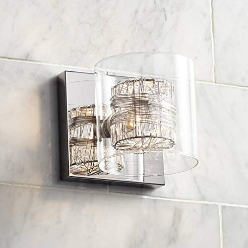 Possini Euro Design Applique Murale Moderne en Fil Enroulé Chrome Poli 5 1/4 Pouces Haute Luminosité Verre Clair pour Chambre Salle de Bain Couloir