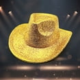 thumbnail image 2 of Riforla Gold Solid Color Fashion Stage Hat for Men and Women Party Festival Western Cowboy Hat Womens Hats Gold M, 2 of 4
