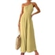 thumbnail image 1 of Mono con tirantes de un hombro para mujer, mono informal plisado sin mangas de cintura alta con pernera ancha, color amarillo L, 1 of 5
