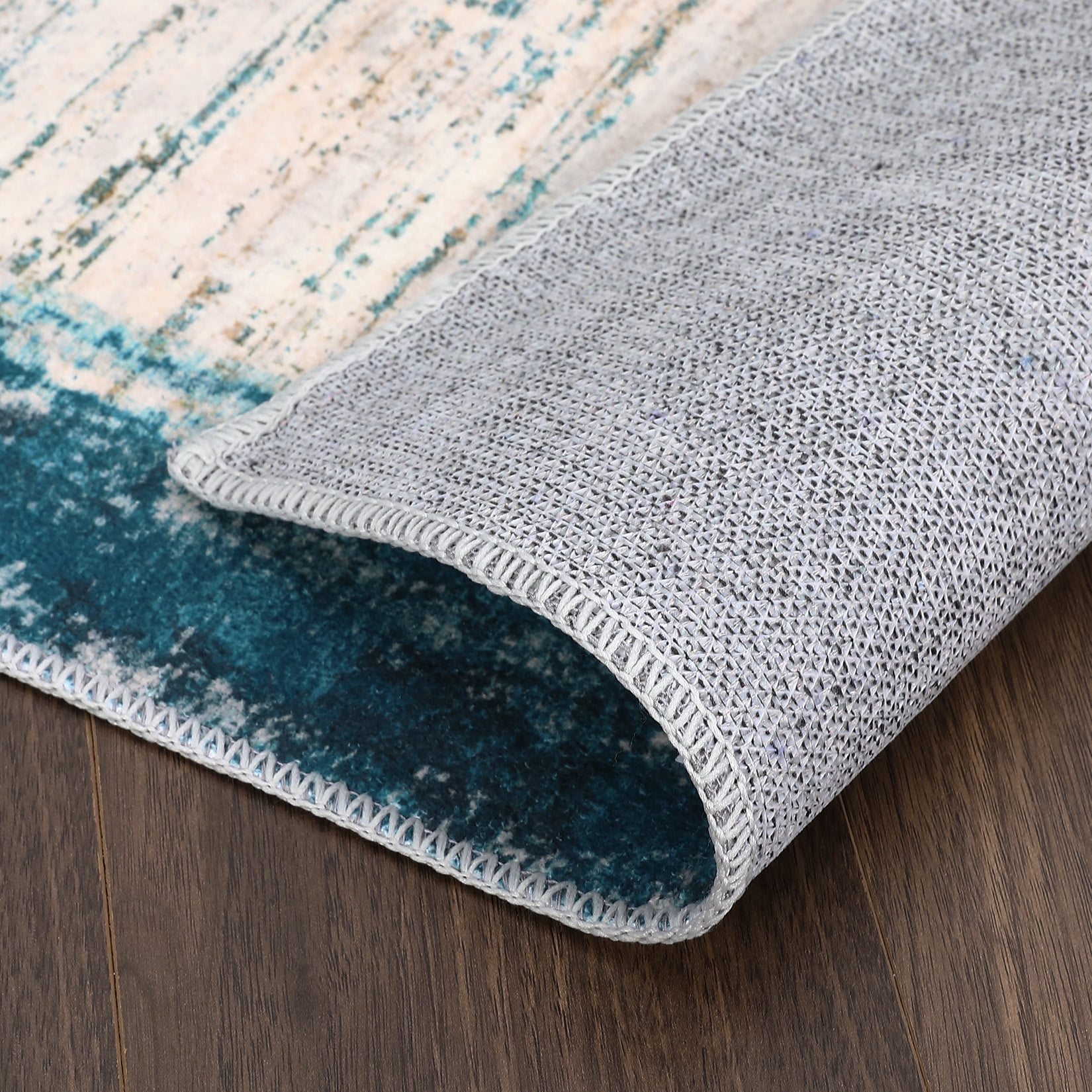 HOMERRY Washable Rugs 8'x 10' Rug for Living Room Bedroom Rug Modern Bordered Thin Indoor Carpet, Teal
