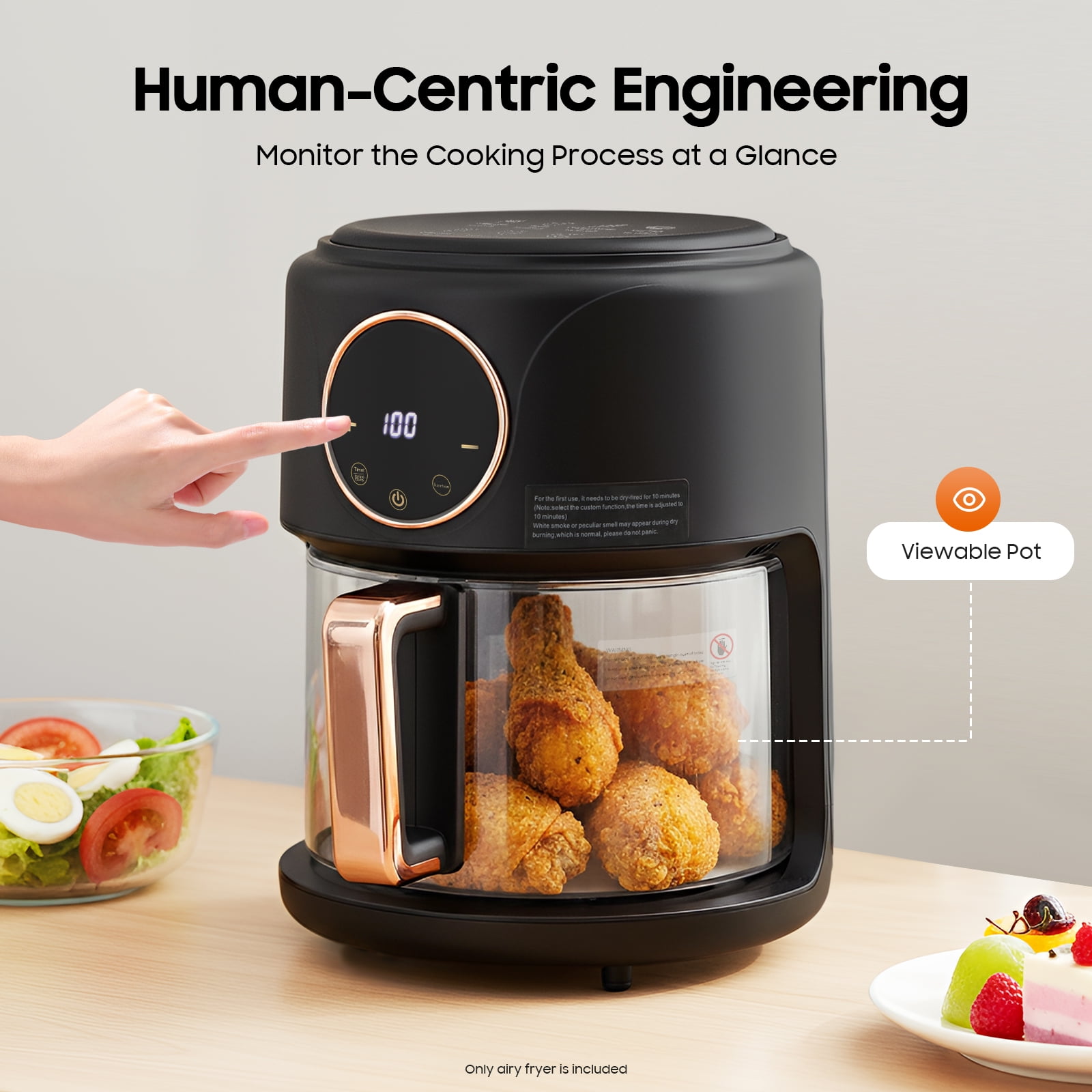 1200W 4.2L Airy Fryer Glass Air Fryer 110V Modern 360° Viewable Airy Fryer Black for Home Kitchens, Restaurants, Family Gatherings