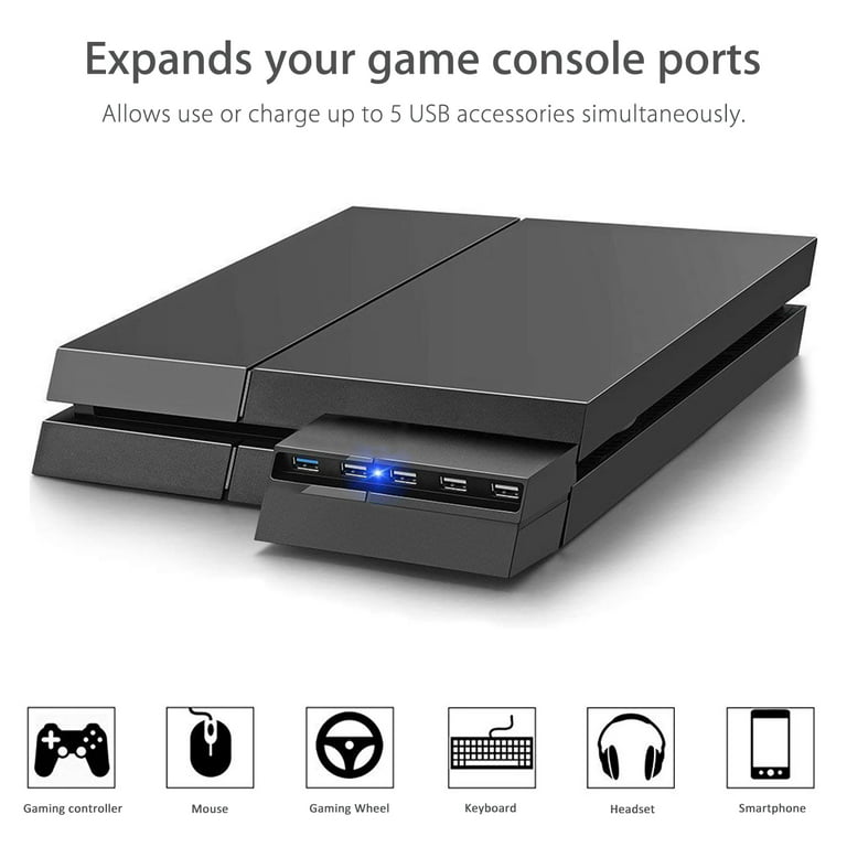 5 Port USB Hub for PS4 Slim Edition, USB 3.0/2.0 High Speed Adapter  Accessories Expansion Hub Connector Splitter Expander for PlayStation 4  Slim Edition Gaming Console 