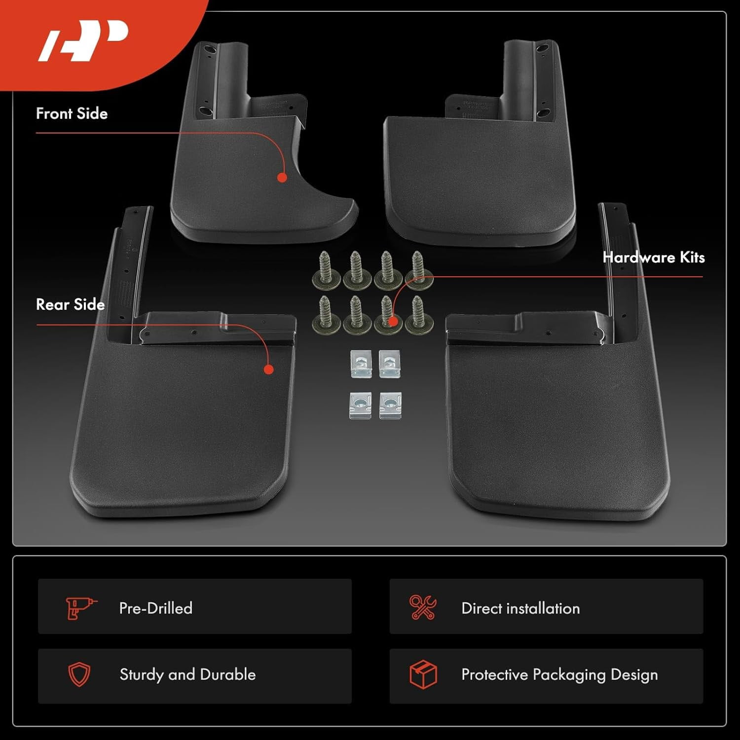 A-Premium Set of 4PCS Mud Flaps Splash Guards Mudguards with Hardware Kits Compatible with Jeep JT Series Gladiator 2020 2021 2022 2023, Front and Rear