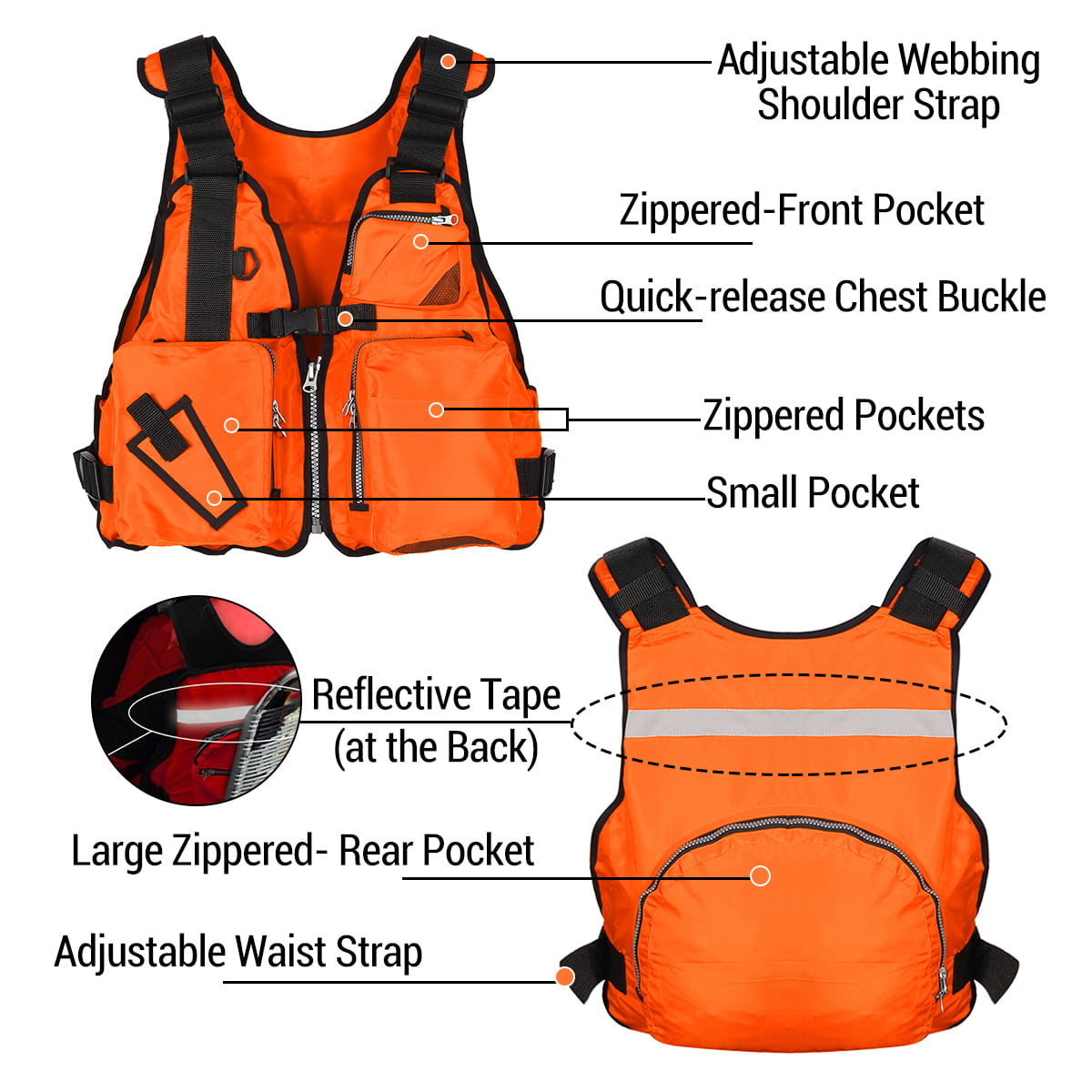 Adult Adjustable Preservers Kayak Life Jacket Vest Reflective Sailing Universal 