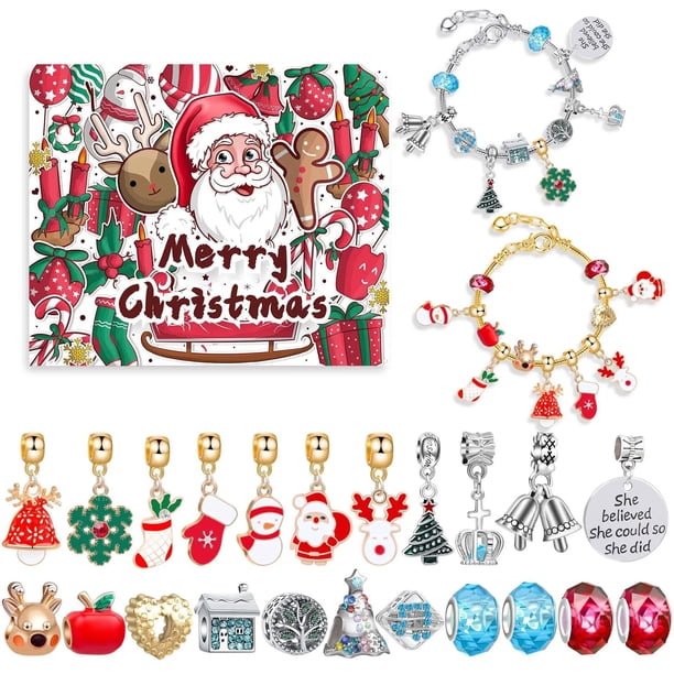 Calendario de Adviento de Navidad, caja de regalo de joyería, 24 días, pulsera de Navidad DIY, regalos, cuenta atrás, Calendario de Adviento, conjunto de pulseras de joyería