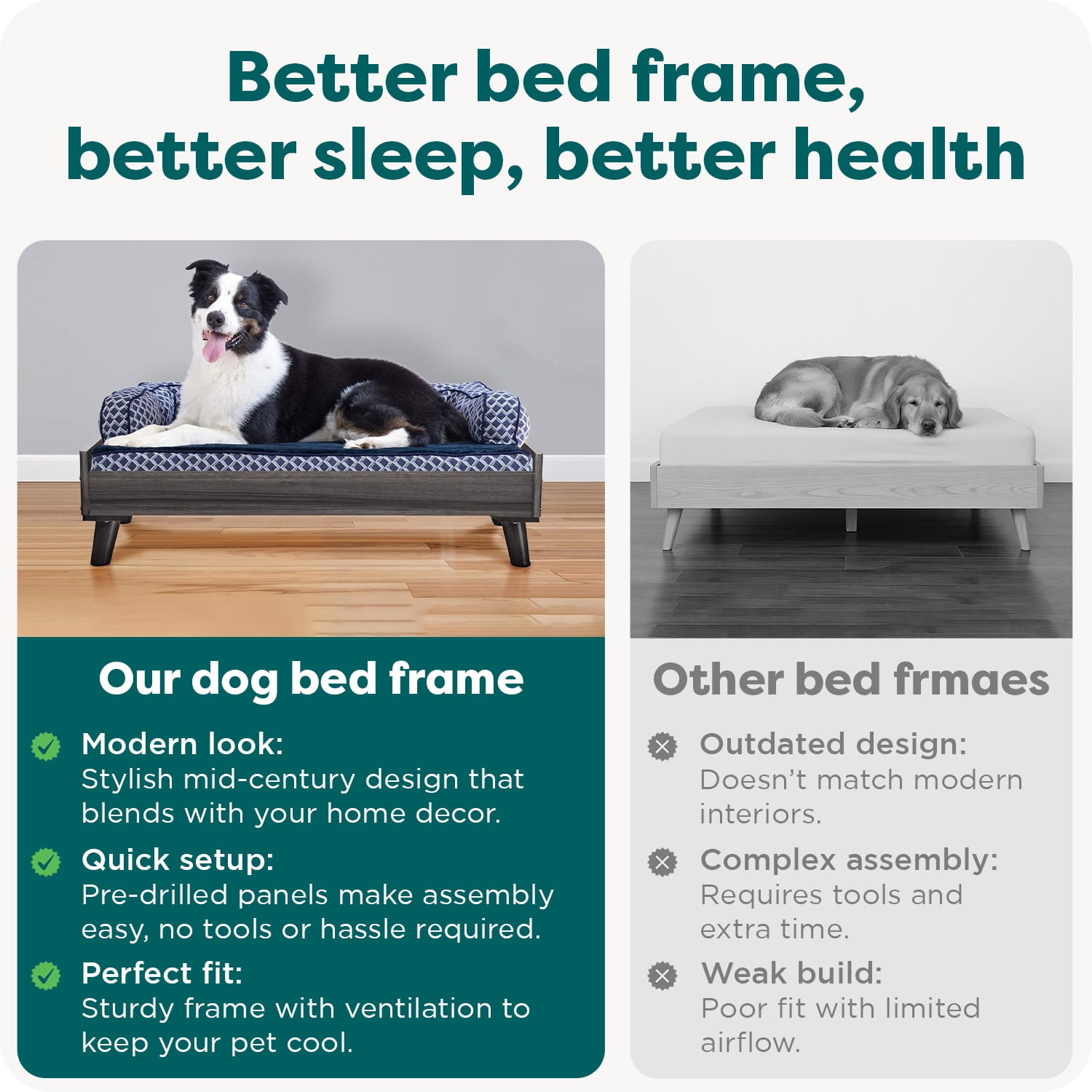 FurHaven | Bed Frame for Pet Beds & Mattresses, Gray, Large