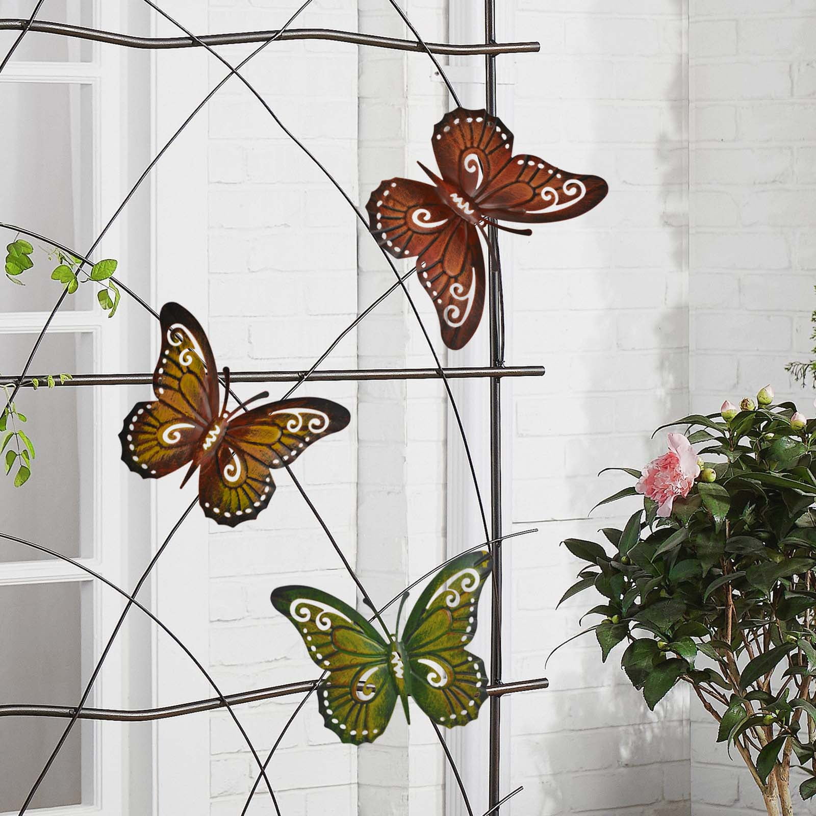 Metal & Glass Butterfly Wall Decor hanging sculpture for patio porch 