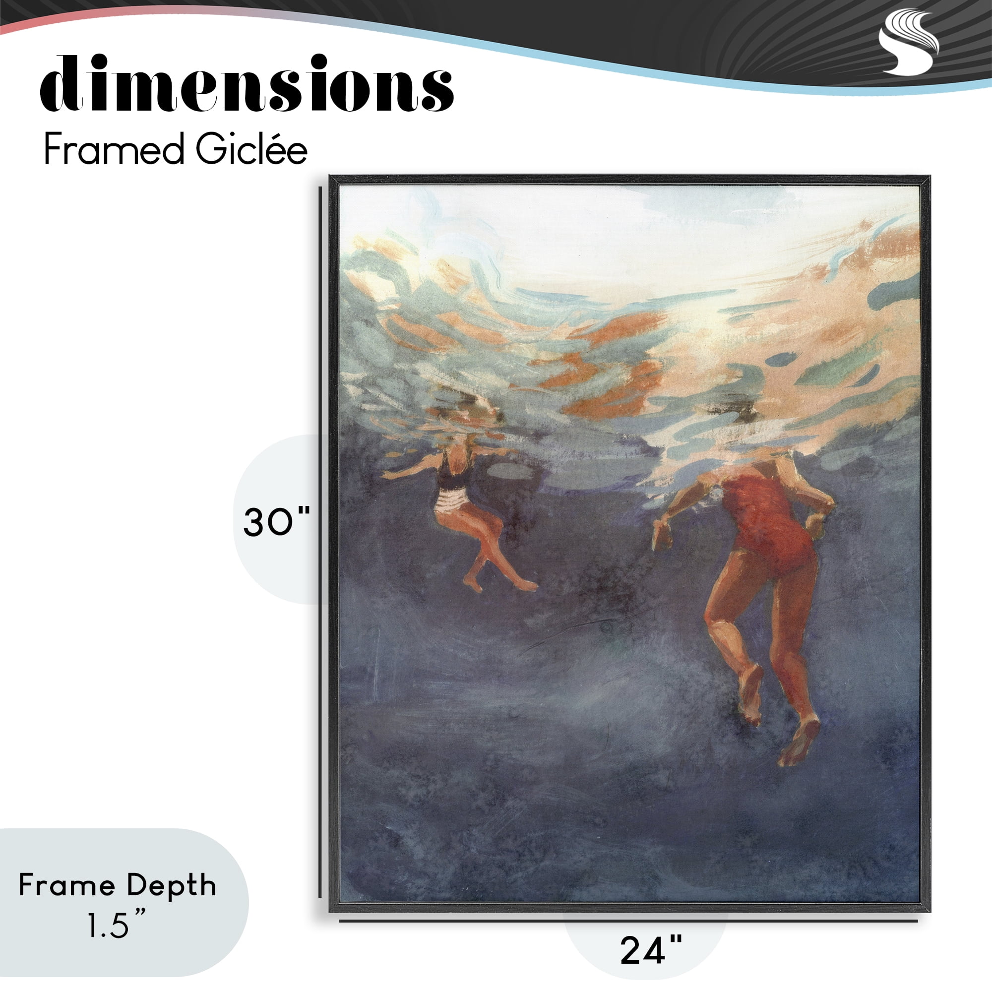 Stupell Industries Summer's Dance Swimmers Black Framed Giclee Art, design by Victoria Barnes