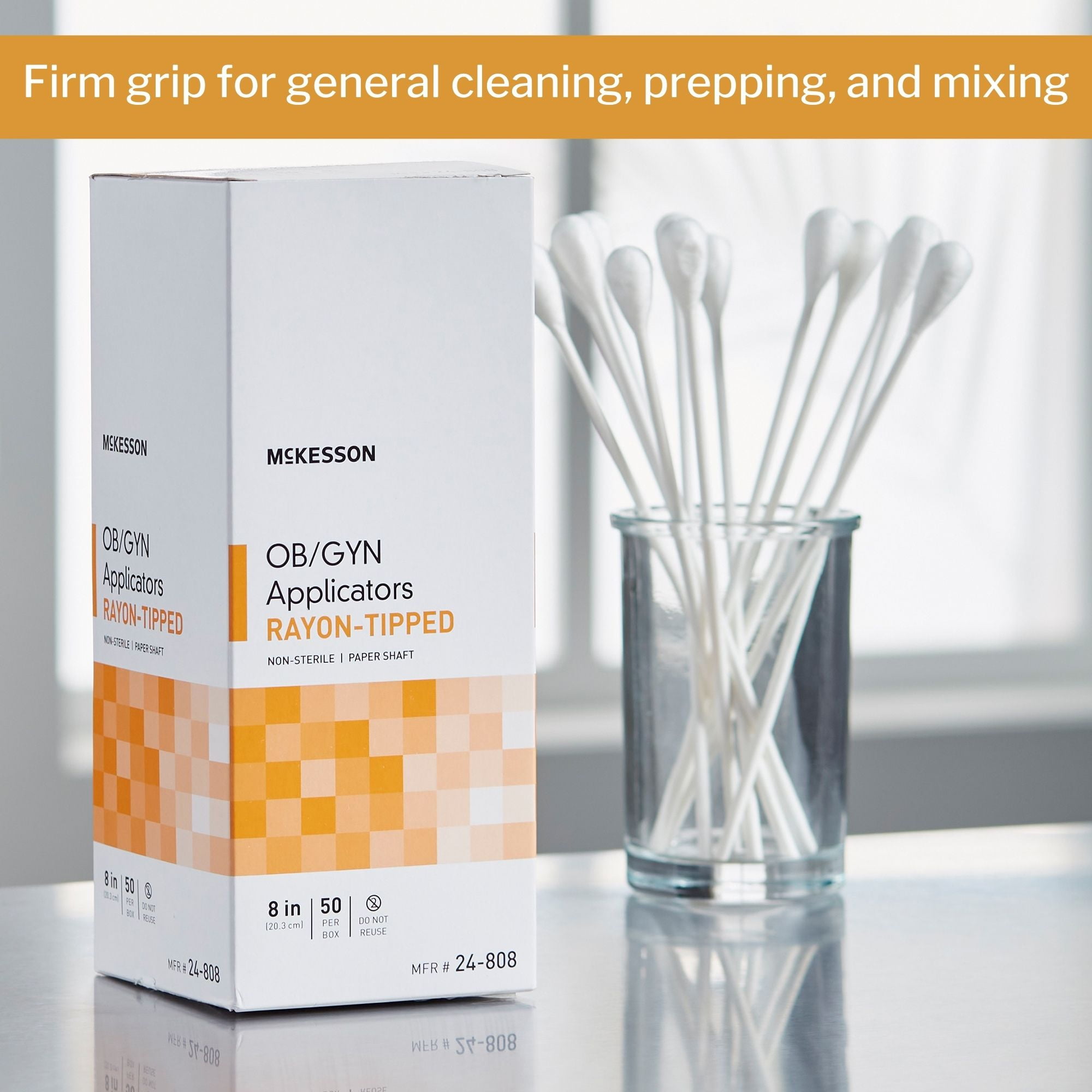 McKesson Rayon-Tipped OB/GYN Applicators, Non-Sterile Swabs, 8 in, 50 Count, 10 Packs, 500 Total