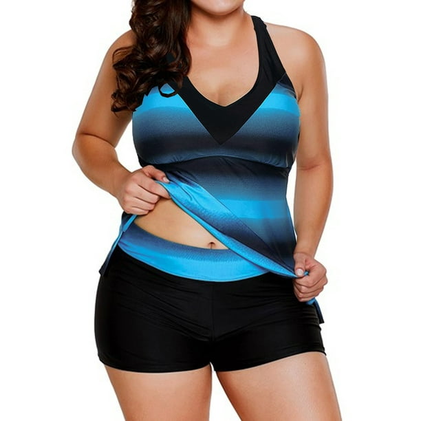 Plus Size Bathing Suits for Women Color Block Tankini Top with