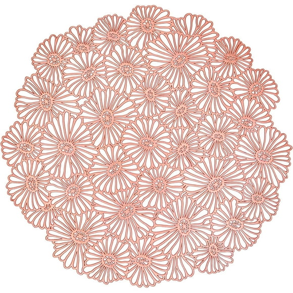 PinesC Placemats Set of 4 Rose Gold Daisy Flower Shaped Place Mats Elegant Decorative Tablemats Vinyl Table Setting Kitchen Table Mats for Dining Table Holiday Wedding Decor Rose Gold 4 PCS