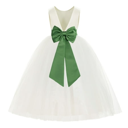 

Ivory V-Back Satin Flower Girl Dresses for Wedding Toddlers 219T