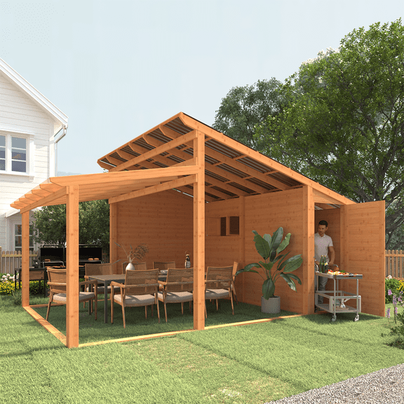 AECOJOY 20' x 12' Outdoor Wooden Gazebo in Brown – A Perfect Pergola for Backyard BBQs, Outdoor Cooking, and Storage Needs