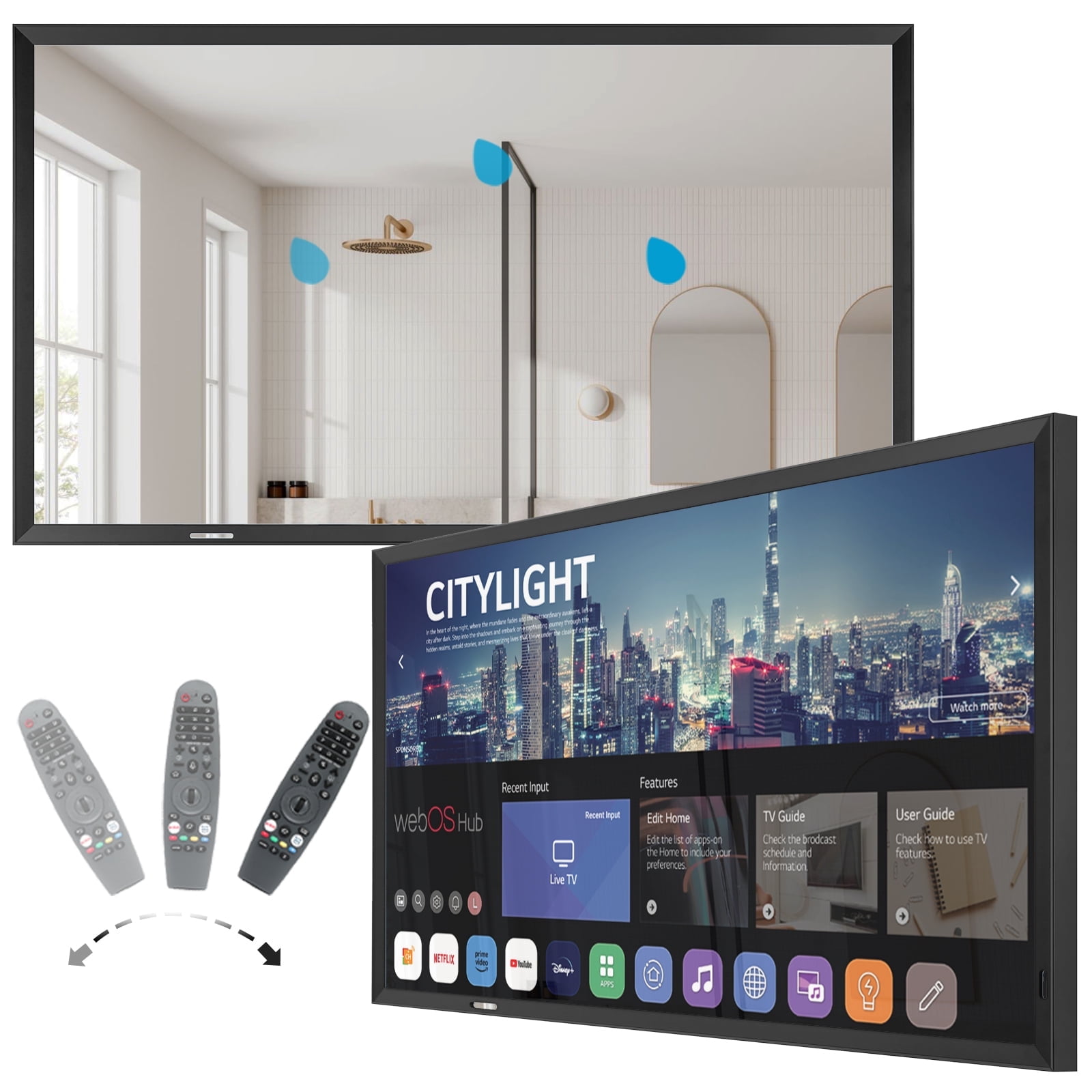43-Inch Smart Mirror TV – Black Aluminum Art Frame –4K UHD Waterproof Display, Elegant Two-in-One TV and Mirror for Bathroom, Home or Commercial Use
