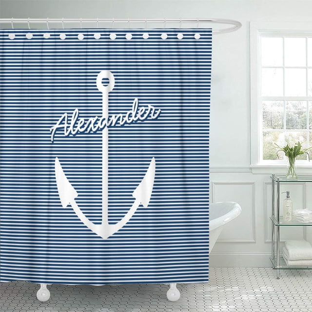 ABPHQTO Vela Náutica Guardería Barco Ancla Barco Aweigh Cortina de Ducha Personalizada 160x180 cm