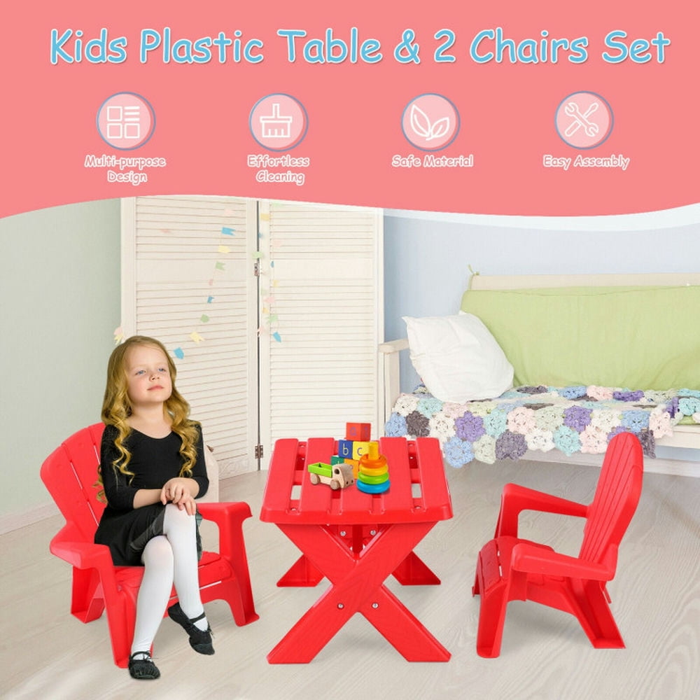 Spaco 3-Piece Plastic Children Play Table Chair Set-Red, Toddler Table and Chair Set for Arts & Crafts, Snack Time, Homeschooling, Homework