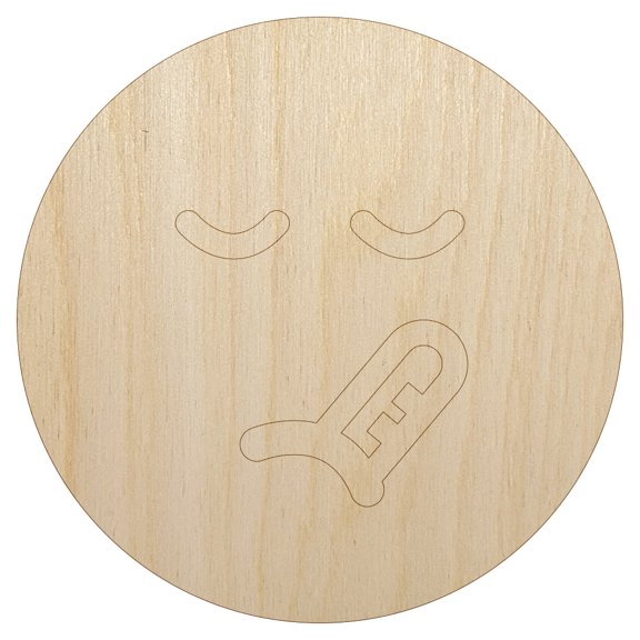 Sick Face Thermometer Emoticon Wood Shape Unfinished Piece Cutout Craft DIY Projects - 4.70 Inch Size - 1/8 Inch Thick