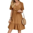 thumbnail image 1 of Daeful Robe Mini pour Femmes Manches Courtes Robes de Soirée Col en V Kaftan Été Plage Robe d'Été Marron P, 1 of 3