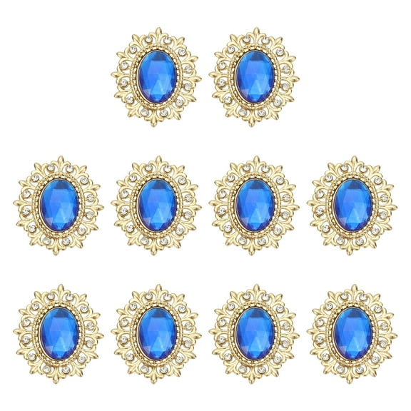 10Pcs Rhinestone Buttons, Flatback Sew on Rhinestones with Metal Base Mirror Gems for Crafting Embellishments for Clothes Shoes Hats Bags, Dark Blue