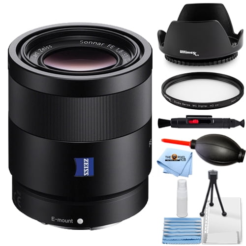 Sony Sonnar T* FE 55mm f/1.8 ZA Lens SEL55F18Z - Essential Bundle Includes:  Tulip Hood Lens, UV Filter, Cleaning Pen, Blower, Microfiber Cloth and