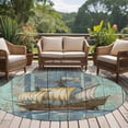 thumbnail image 4 of Round Area Rugs Collection 7 Ft, Vintage Sailboat Non-Slip Residential Carpet, Blue Ocean Seaports Anchors Farmhouse Wood Indoor Crawling Mats Runner Rugs for Living Room/Dining Room/Bedroom, 4 of 8