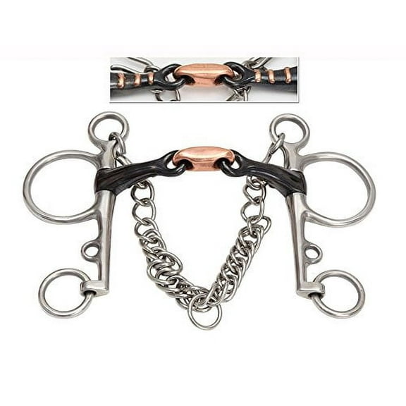 Shires Double Jointed Sweet Iron Pelham Horse Bit #523 - Sweet Iron Mouthpiece with Copper Ribs 5"