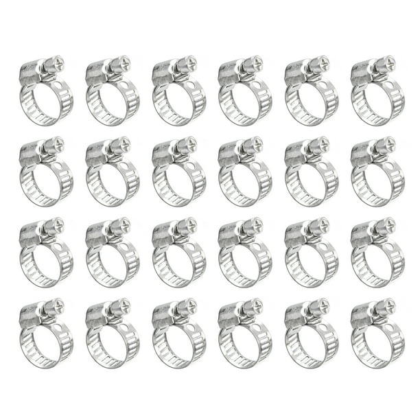 Abrazadera de manguera de engranaje de gusano, 24 piezas de abrazaderas de acero inoxidable ajustables de 3/8" a 5/8" para asegurar mangueras