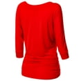 thumbnail image 2 of Thanth Womens Dolman Sleeves V-Neck Solid Shirring Drape Basic Tunic Top, 2 of 4