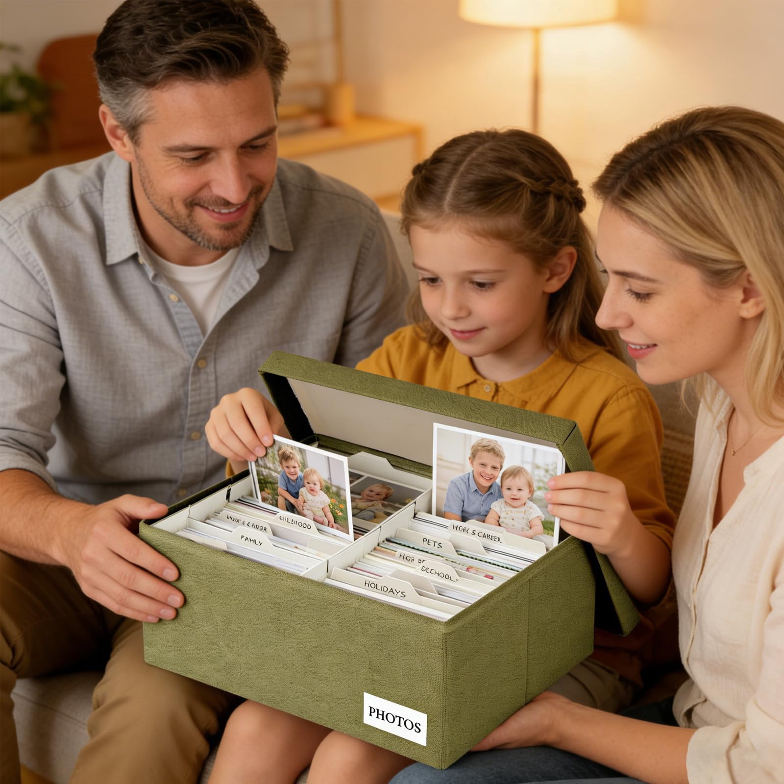 Sage 5*7 Inch Linen Photo Storage Chest With Dividers