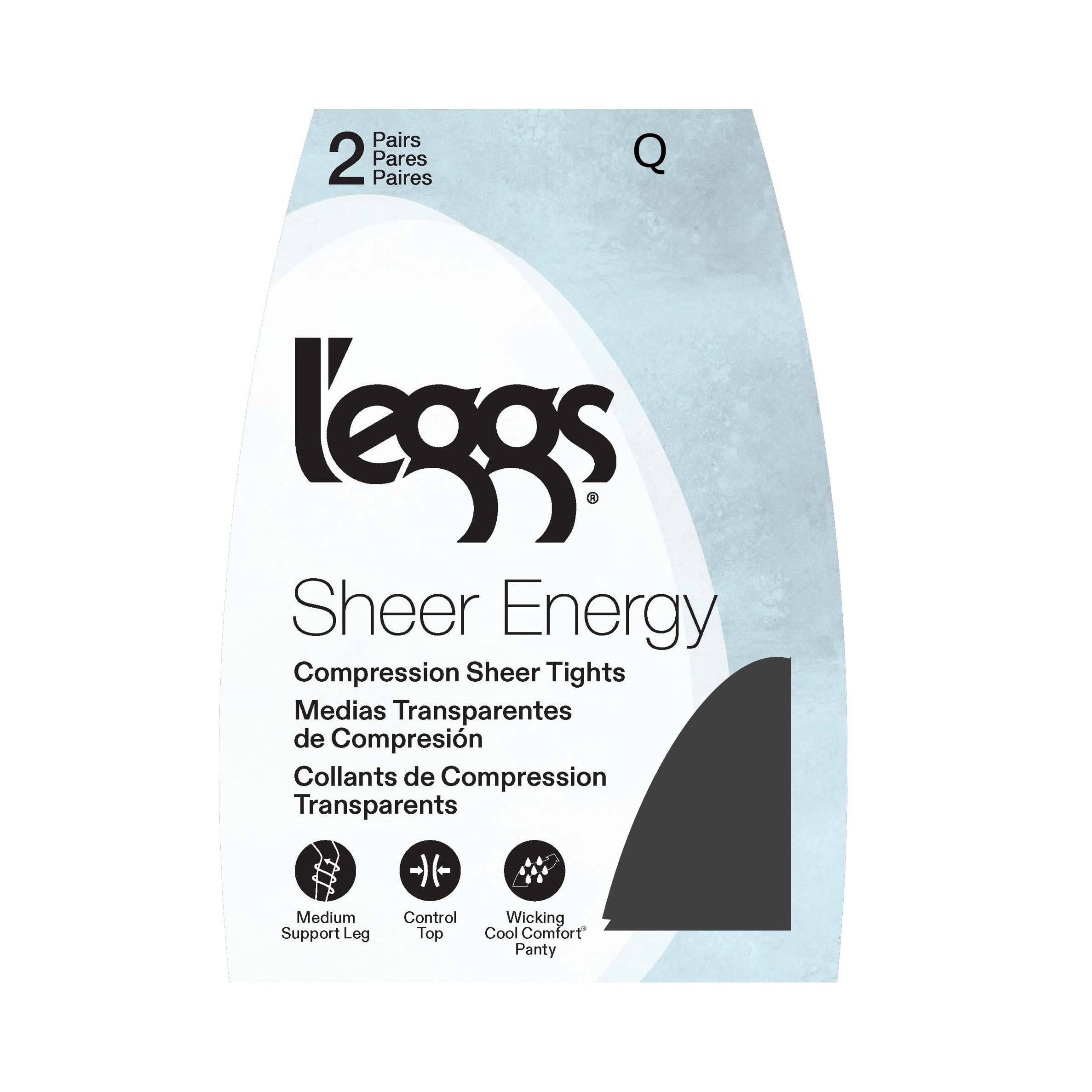 L'eggs Women's Sheer Energy Medium Leg Support Control Top Sheer Tights, 2 Pair