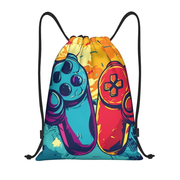Kdxio Gaming Print Drawstring Backpack Bag,Waterproof Draw String Back Sack, Gym Drawstring Bags Swim Bag For Unisex