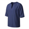 thumbnail image 4 of Mens Beach Shirts Linen 3/4 Sleeve Notch V-Neck Lightweight Breathable Summer Hawaiian Tops Fathers Gift, 4 of 6